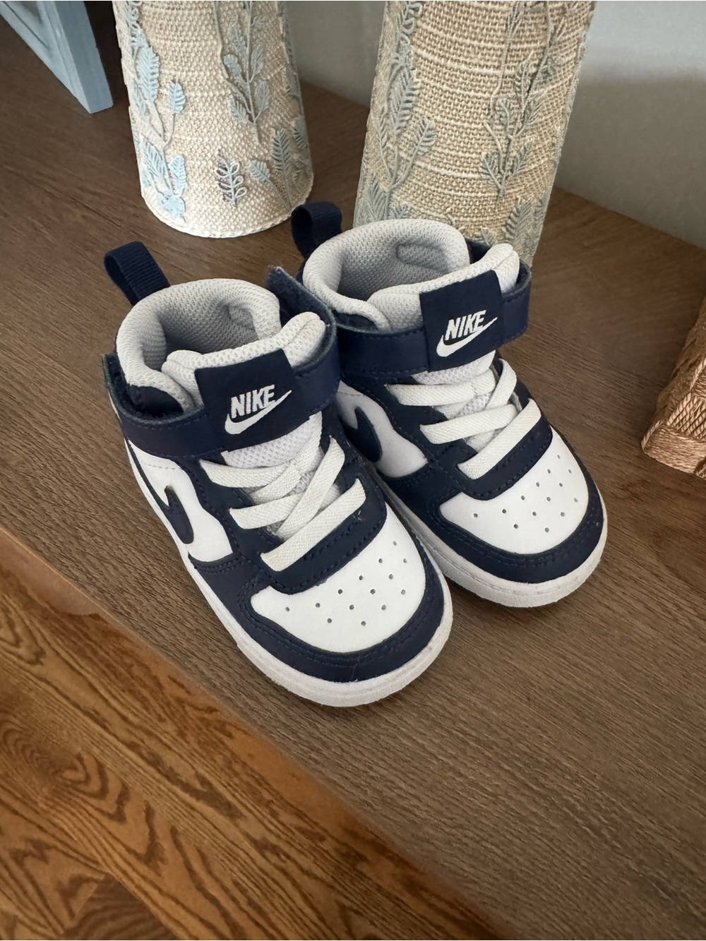 Nike Navy and White High-Top Sneakers- Toddler